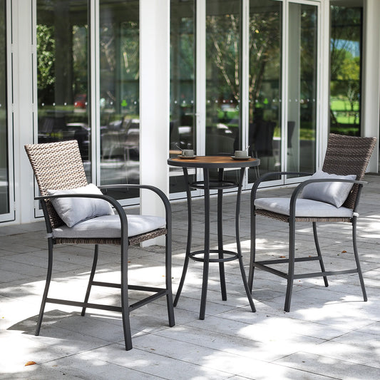 3pcs Patio Bar Set with Soft Cushion